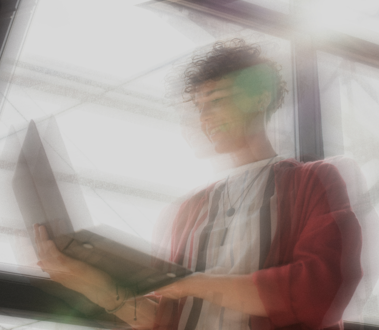 person on computer