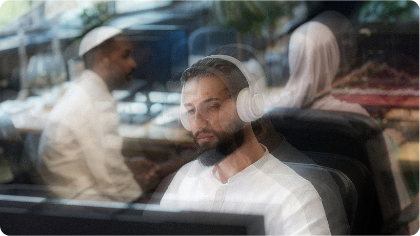 white headphone on a person